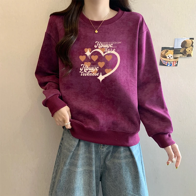 扎染圆领薄款套头卫衣女2025年新款秋冬季宽松慵懒风加厚上衣外套