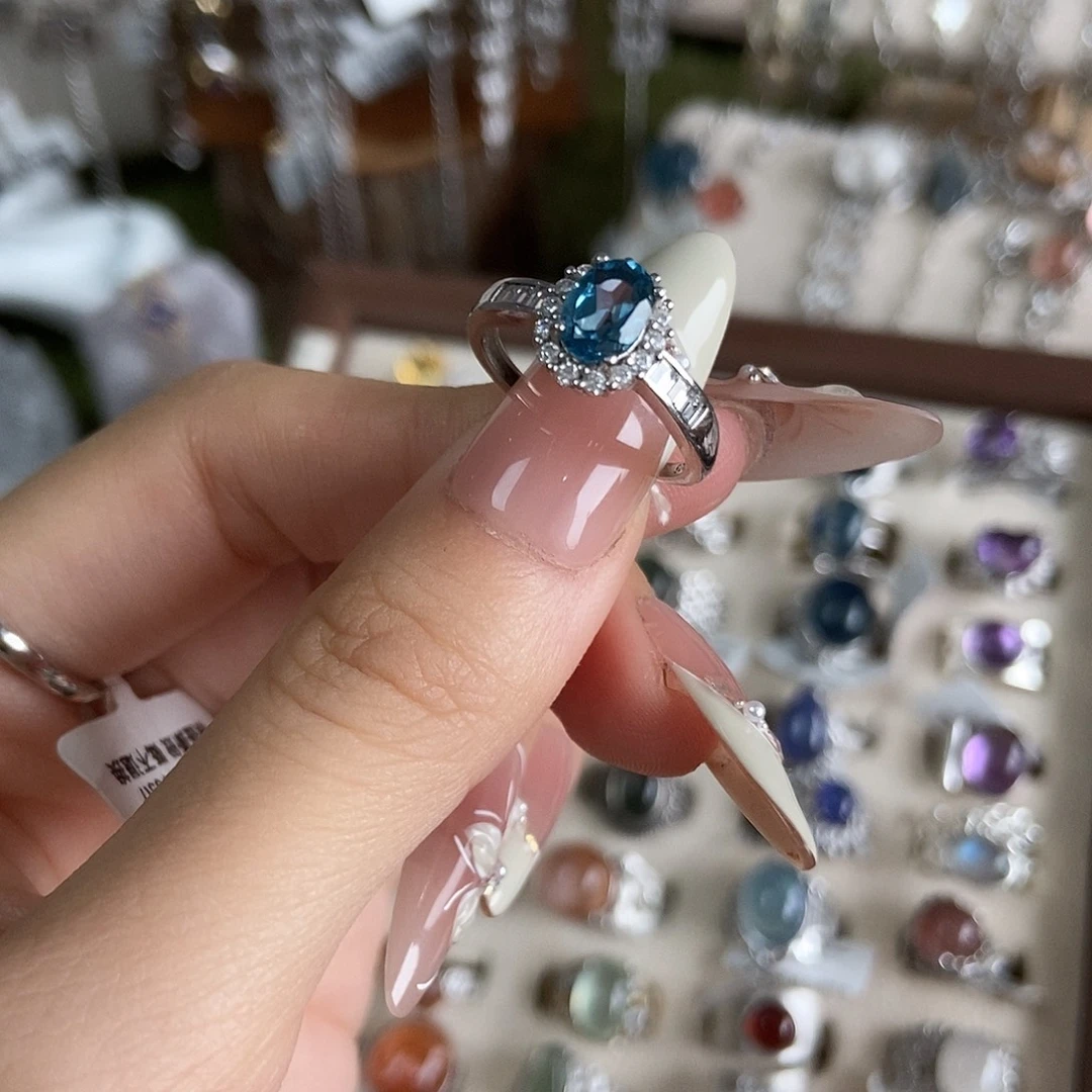 甜***蜜烟晶银S925镶嵌戒指伦敦蓝