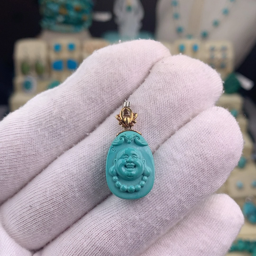 绿松石18K金镶嵌吊坠(不含链)