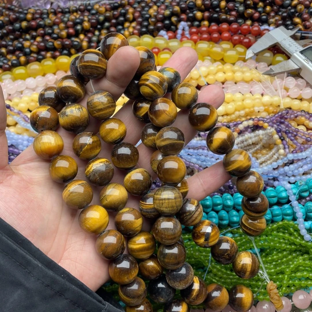 玛瑙/玉髓珠宝半成品未镶嵌一条装17mm黄虎眼圆珠