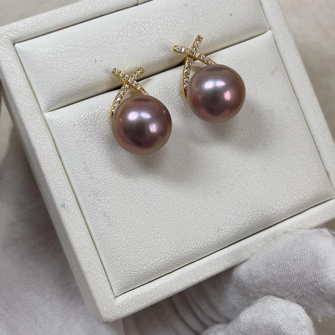 银S925镶嵌淡水珍珠耳饰12-13mm