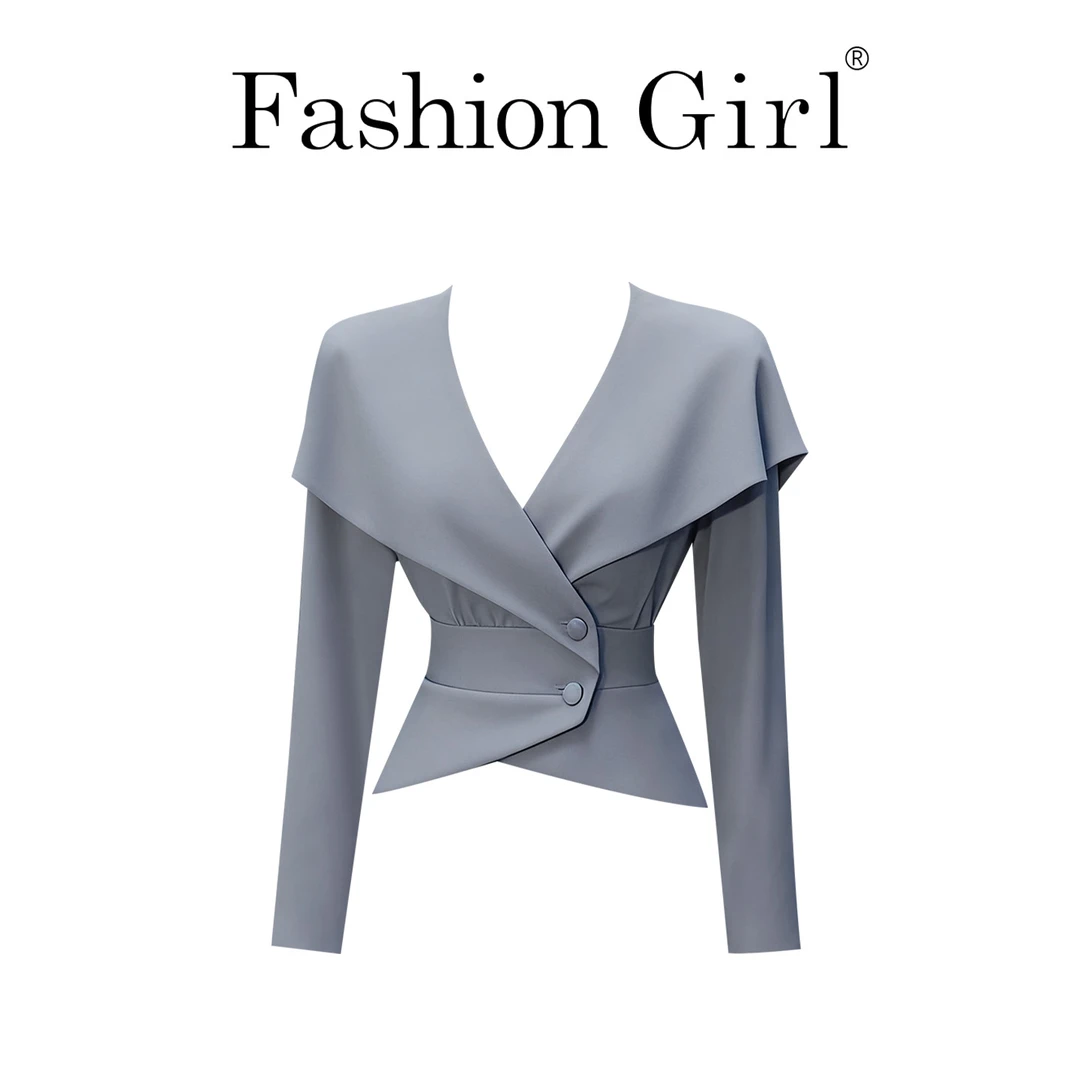 法式高级感气质设计显瘦上衣轻奢减龄洋气灰色斗篷新款衬衫女秋季