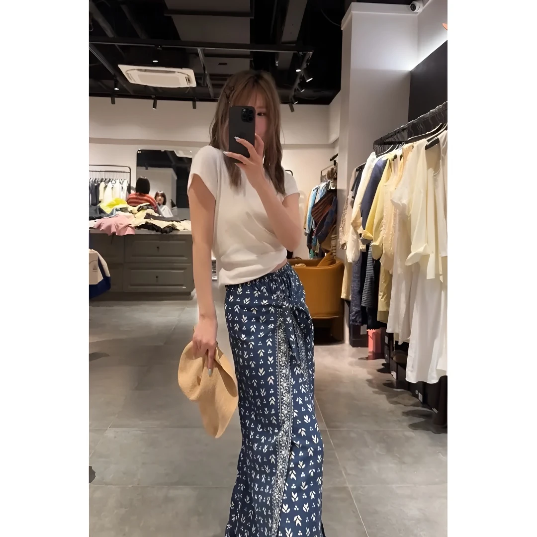 套装女装夏装碎花裙裤阔腿裤度假风海边穿搭简约百搭短袖T恤上衣