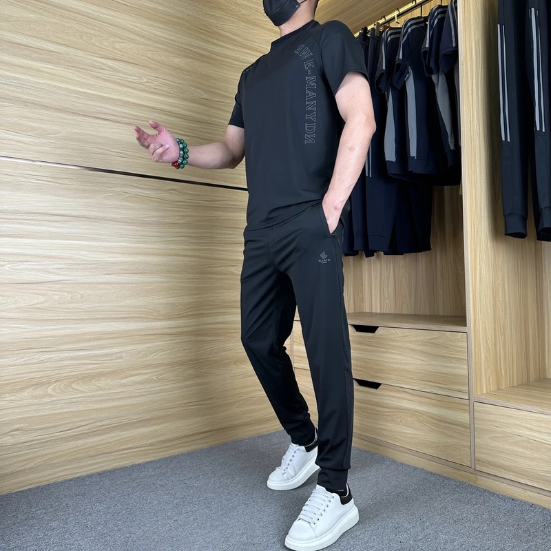 夏季爆款高弹力轻薄冰丝空调套装男休闲速干舒适透气简约户外套装