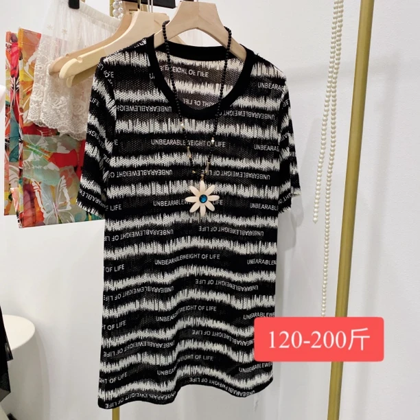 大码短袖T恤网纱透气休闲显瘦遮肉修身