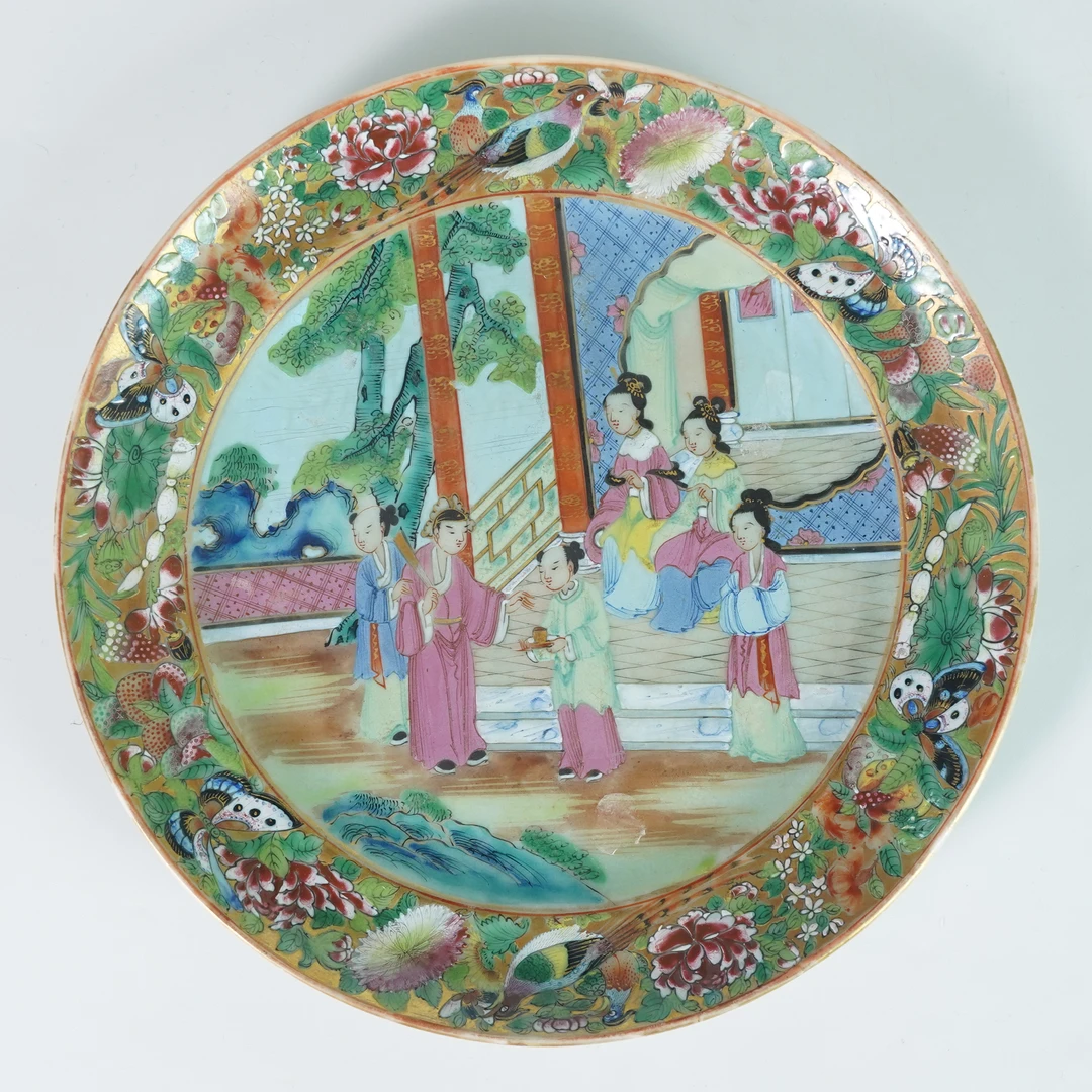 LABC251118076【十竹斋】清咸丰红楼梦典故广彩描金折沿盘