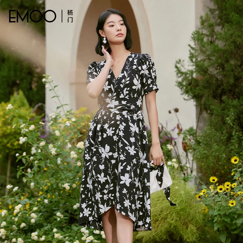 EMOO/杨门印花套头气质时尚夏季修身连衣裙收腰轻职风E24L023030