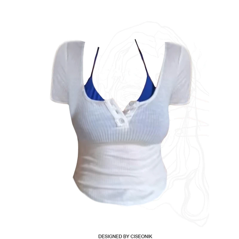 美式辣妹短袖正肩T恤女夏季修身紧身打底衫白色短款叠穿吊带上衣