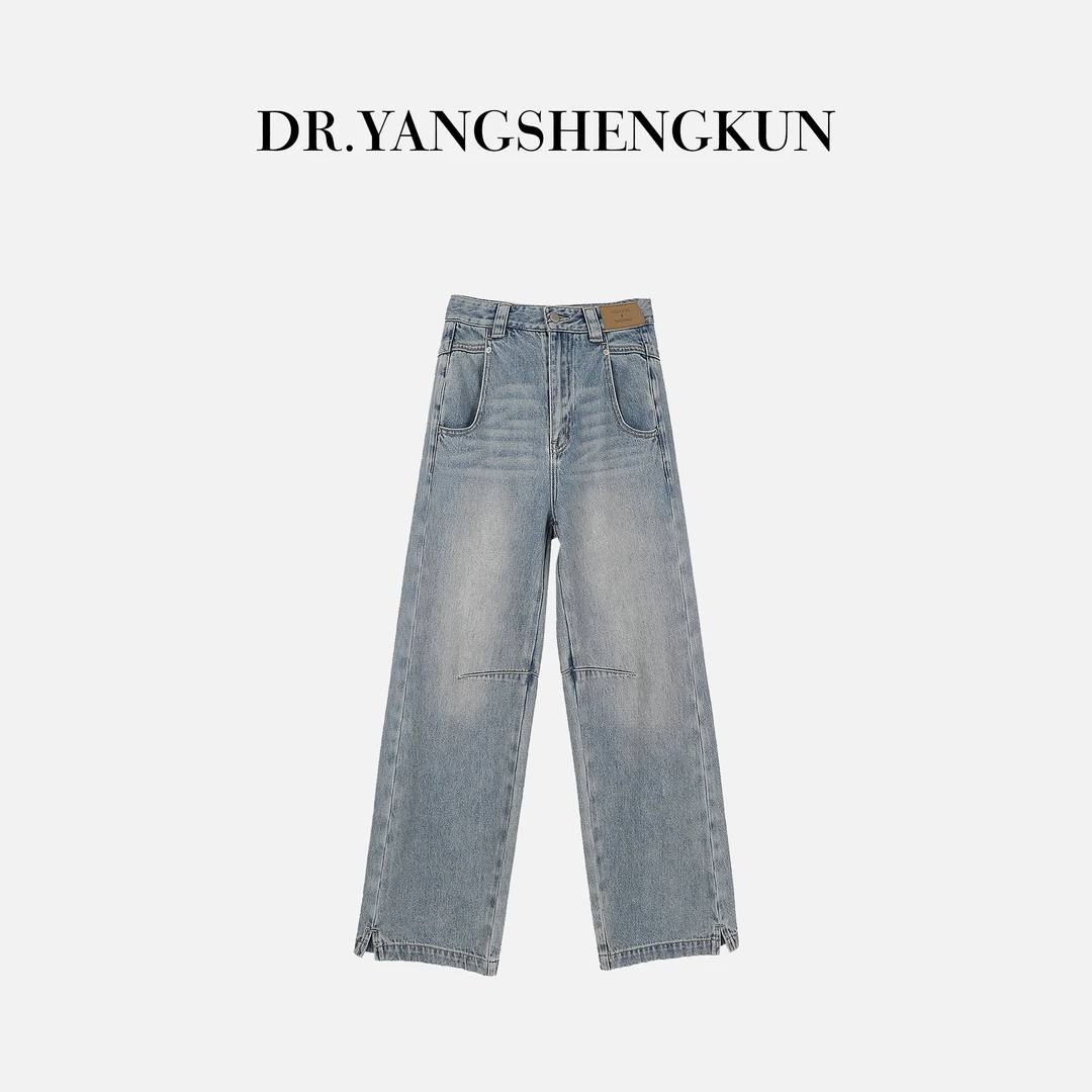 杨圣坤复古高街水洗蓝直筒牛仔裤2025炸街潮款裤子女XM2501-0701