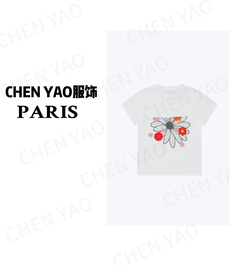 【010小版型】轻奢时尚百搭 重工3D立体毛巾刺绣夏季设计短袖