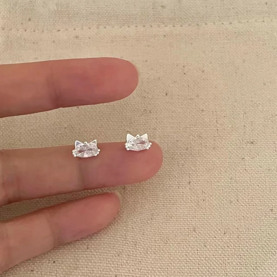 【超闪萌猫】超闪猫咪耳钉简约锆石高级感耳环轻奢甜美小巧百搭耳饰