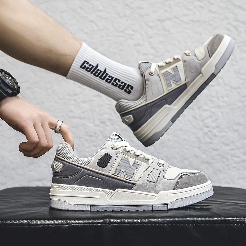 男士低帮NEW BOLUNE/新百伦官方593真皮厚底休闲超纤板鞋百搭鞋