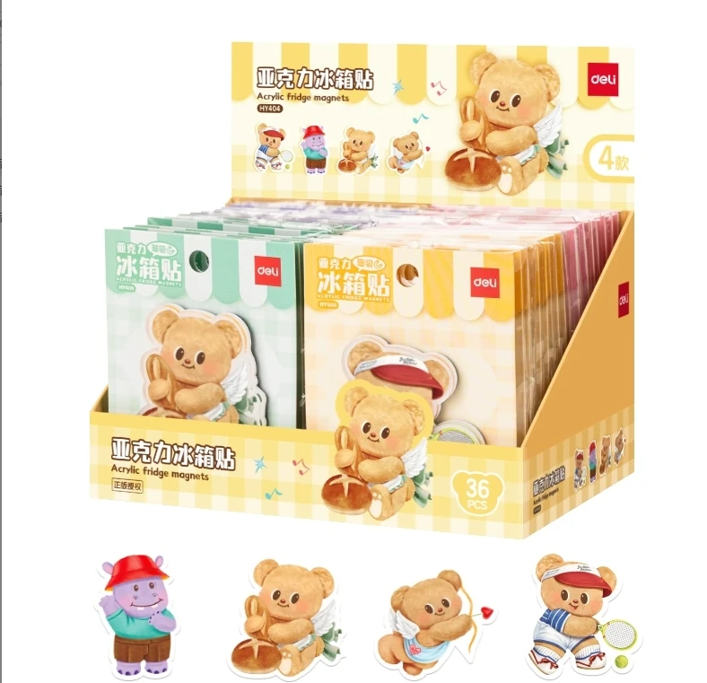 【名创优品】得力HY404黄油小熊亚克力冰箱贴(网球)