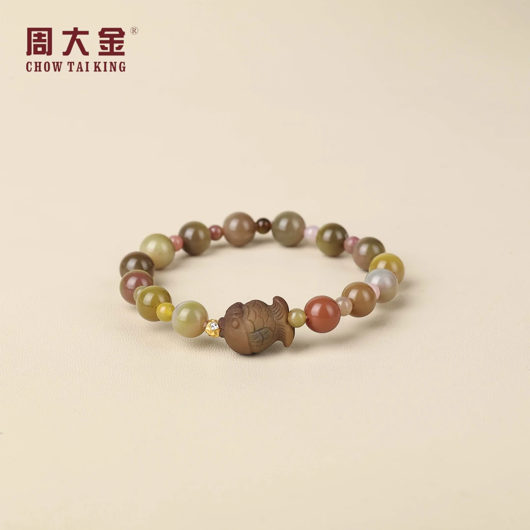 【周大金玉石】S925银玛瑙圆珠金鱼泡泡手串-S5038-鹤