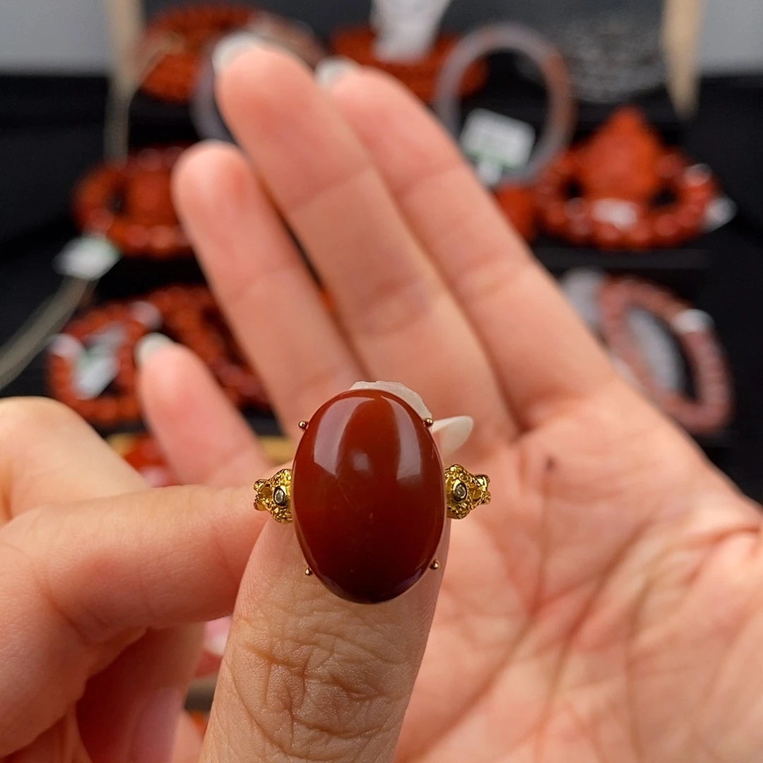 南红玛瑙银S925镶嵌四川凉山瓦西戒指