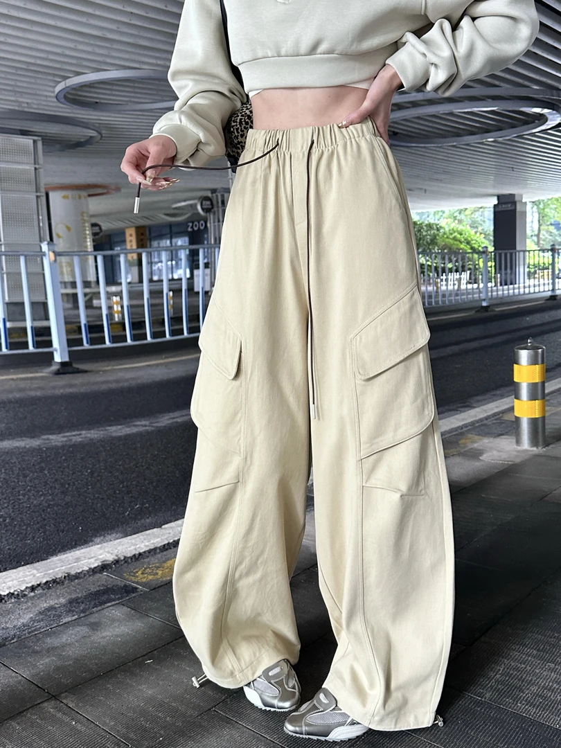 0461【冬季新款】两侧立体斜拼工装口袋裤脚抽绳休闲弯刀裤（6058）