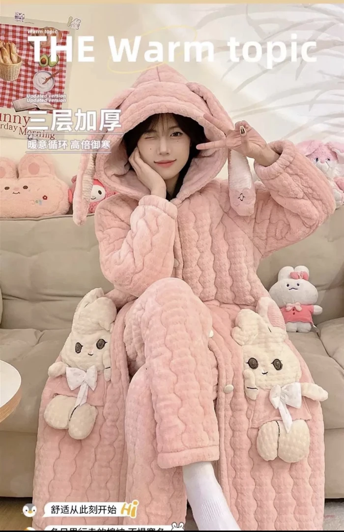 916款优全粉大兔子加厚外穿一件过冬家居服