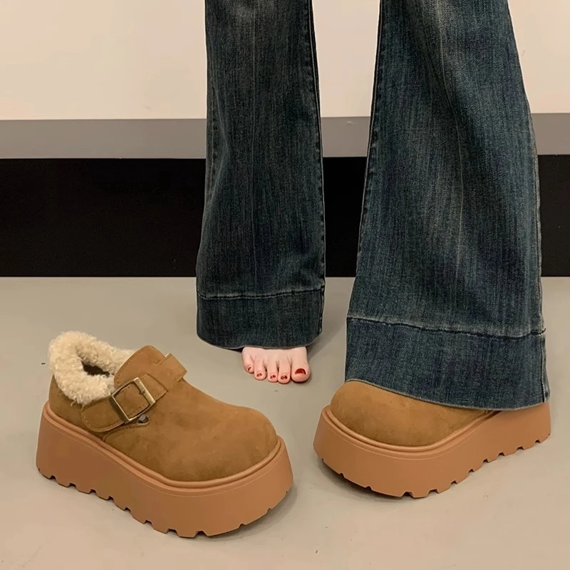 加绒加厚松糕棉鞋女款2024新款冬季增高勃肯鞋厚底保暖防滑雪地靴