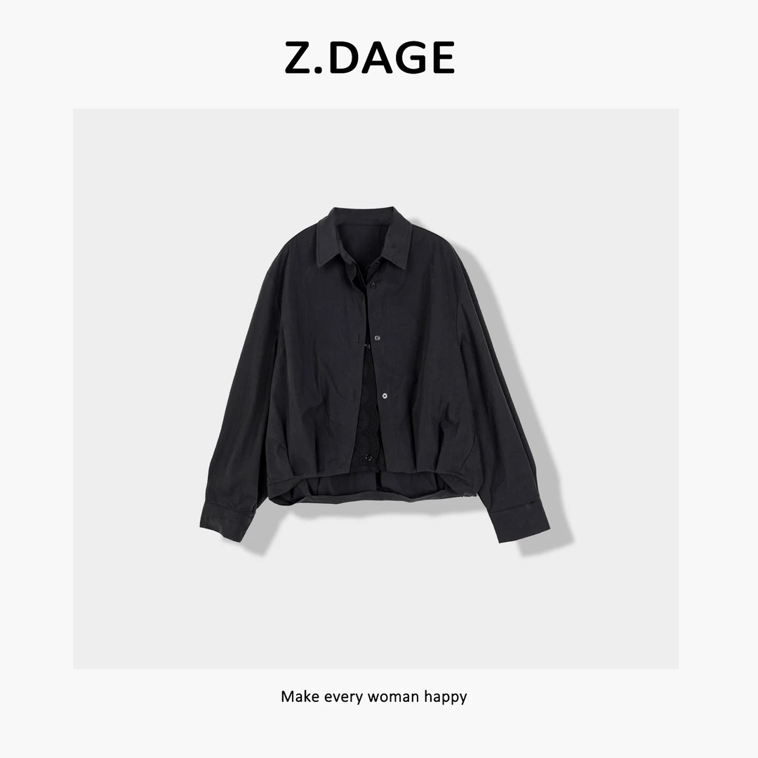 z.dage-‘云感衫’春夏新款时尚极简风蕾丝拼接衬衣-7473