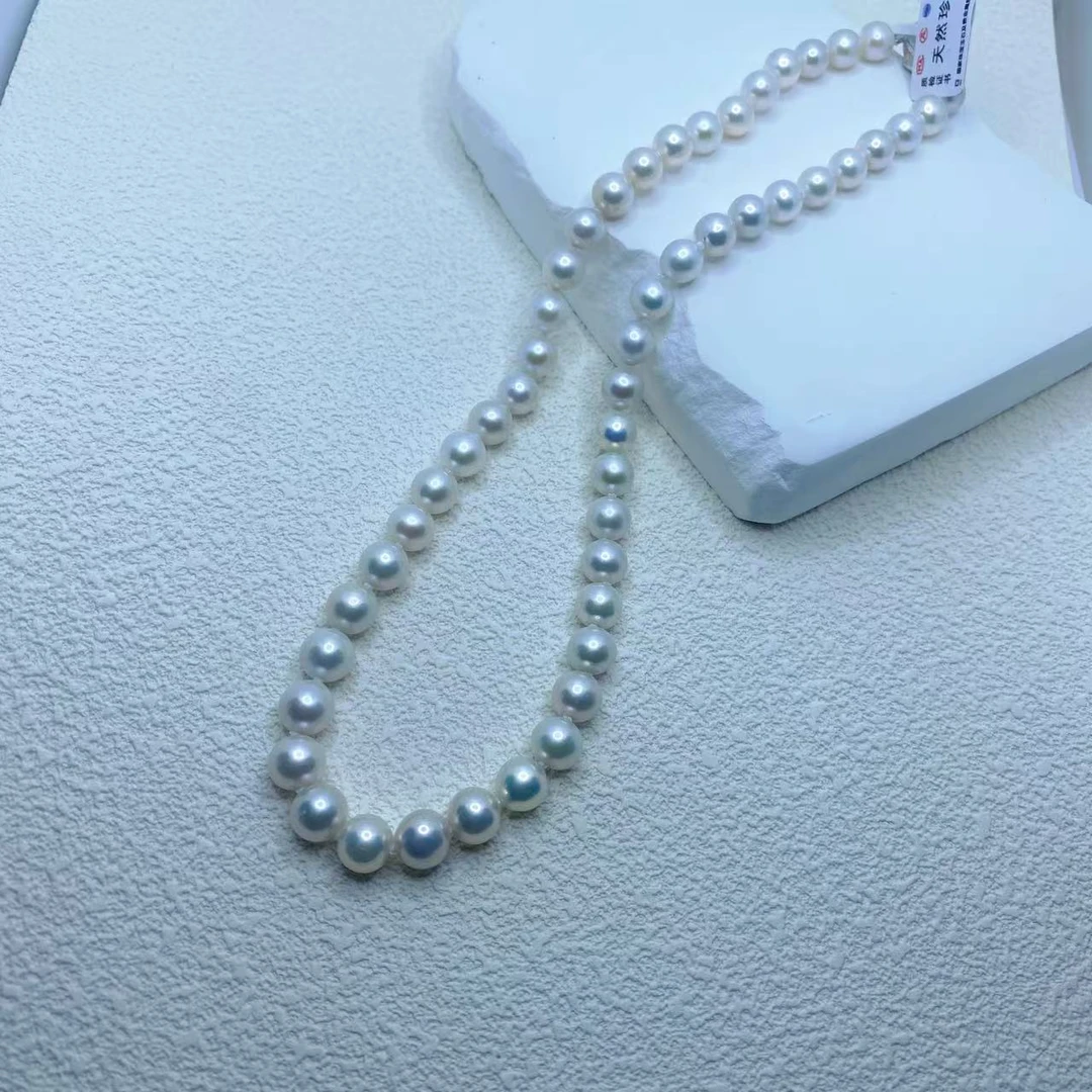 【梦泪珍珠】S925银7-9MM白色气质白细胞片极光炫彩淡水珍珠满串