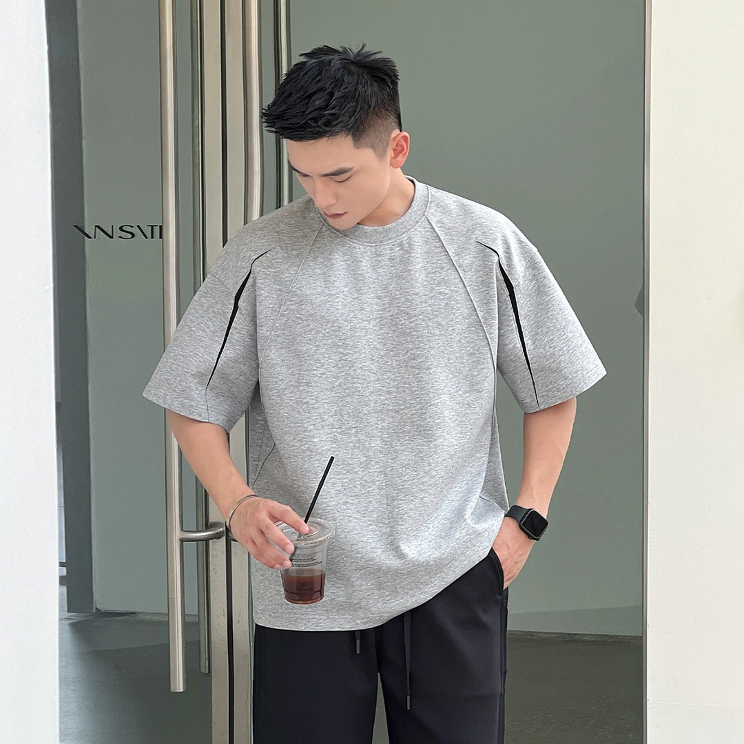 22号穿搭【挺阔显肩宽】设计师撞色拼接高级感百搭夏季T恤短袖男