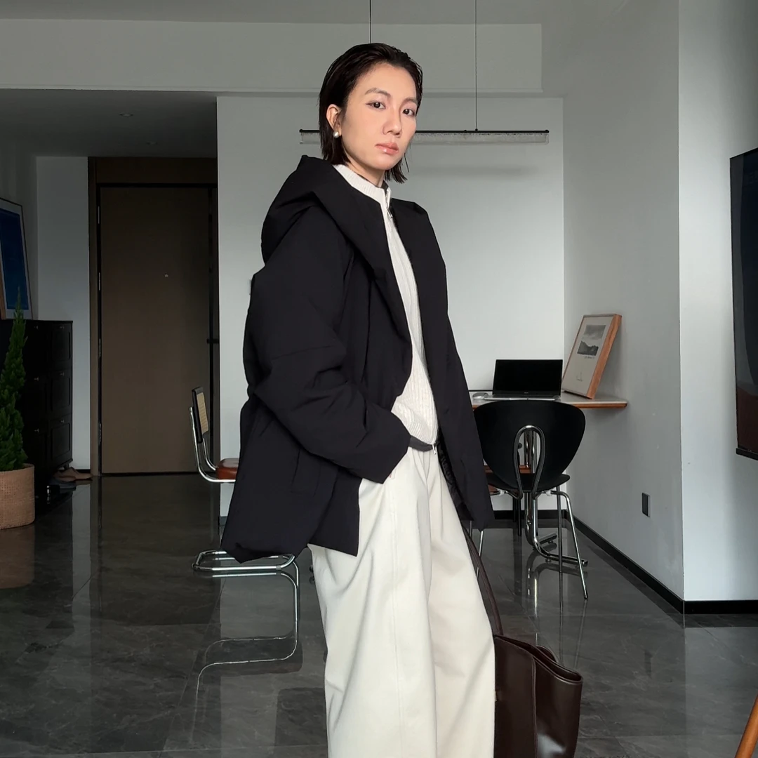 山阶【时髦入冬】青果领连帽90鹅绒服 抽绳收腰羽绒保暖外套冬季女