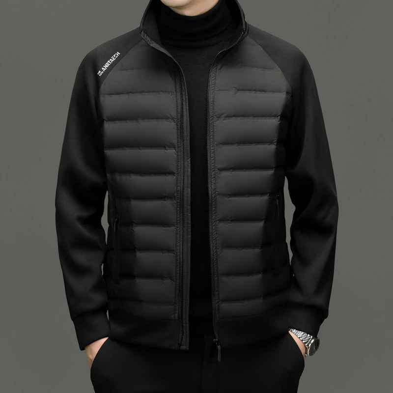 路易圣戈希男士轻薄韩版羽绒服秋冬男拼接百搭立领纯色休闲潮流