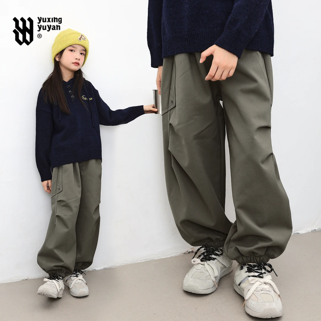 雨星雨嫣女童加绒伞兵裤冬装2025新款大童洋气休闲工装裤长裤