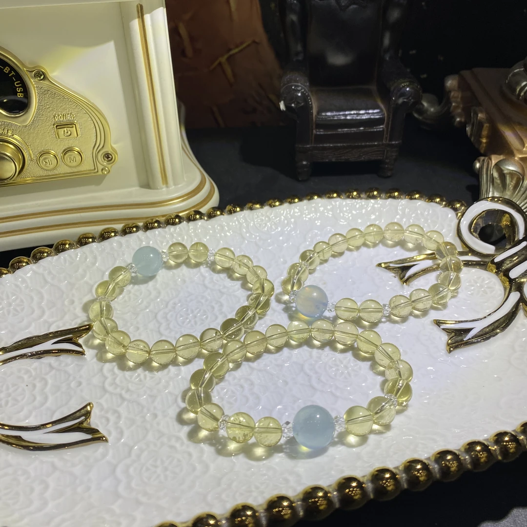 X1337-天然黄水晶搭配海蓝宝手串单圈设计款-多样性发其一