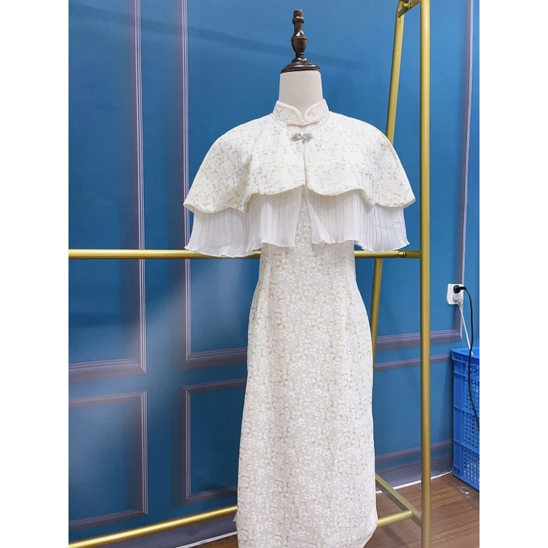 V-2607 司藤 雪尼尔蕾丝 两件套 夏款年轻款改良旗袍110cm长款