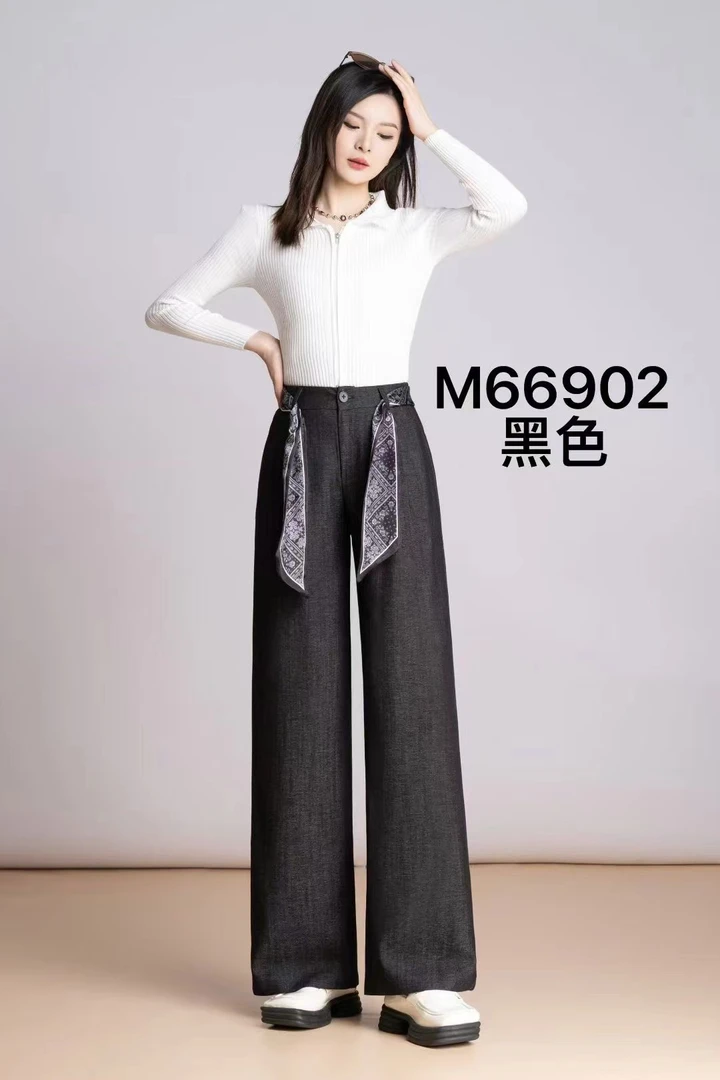 早秋新款百搭时尚高腰显瘦高弹力老钱风直筒裤66902