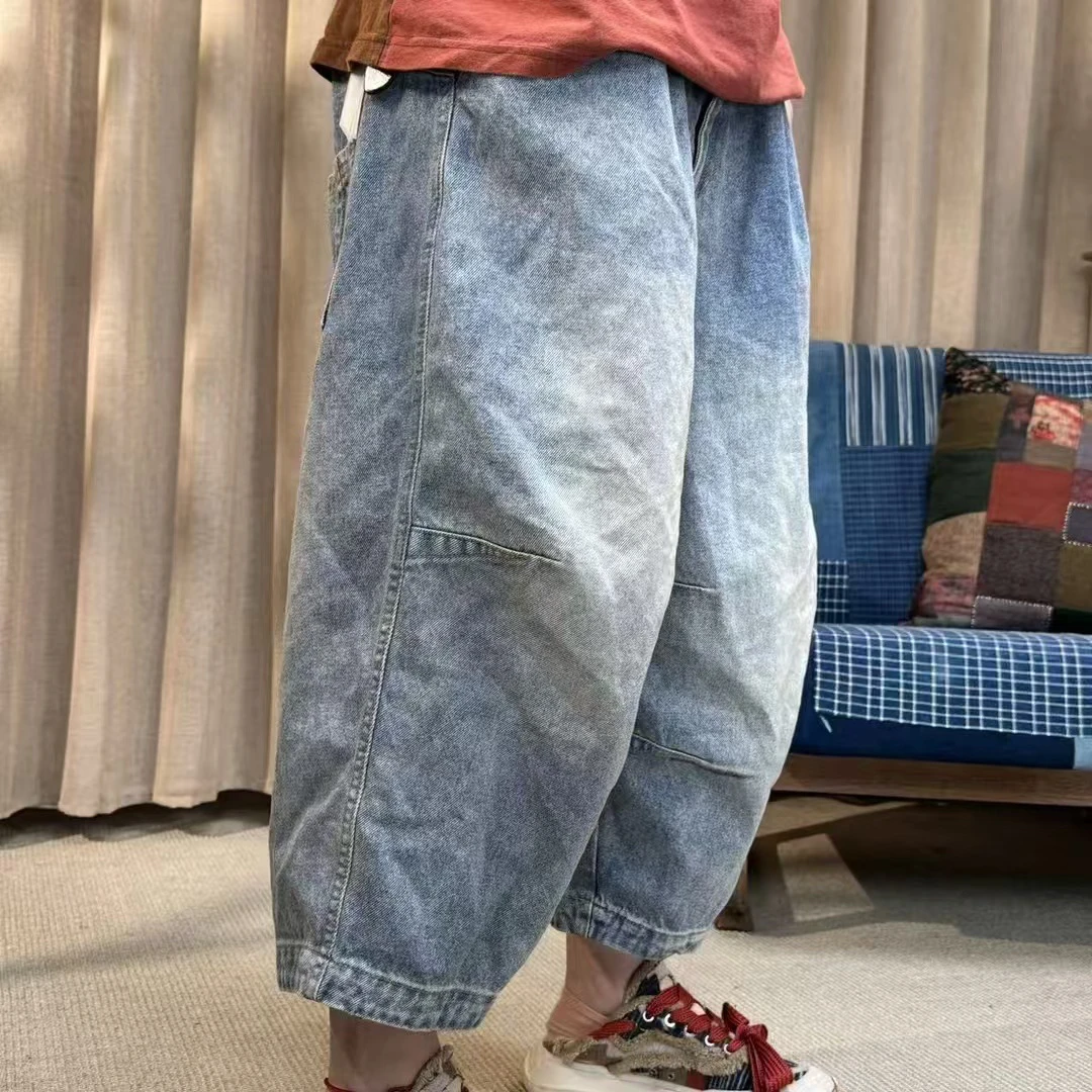 复古宽松七分裤显瘦做旧水洗休闲裤牛仔裤