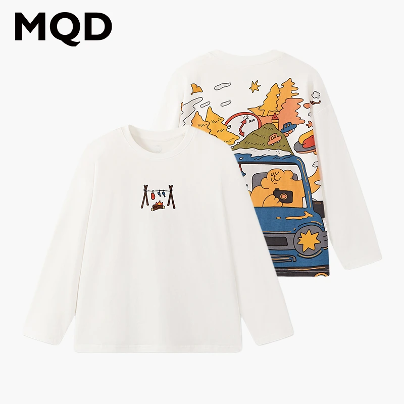 MQD男童25秋新款宽松休闲长袖学院风趣味字母打底衫T恤9653W0367