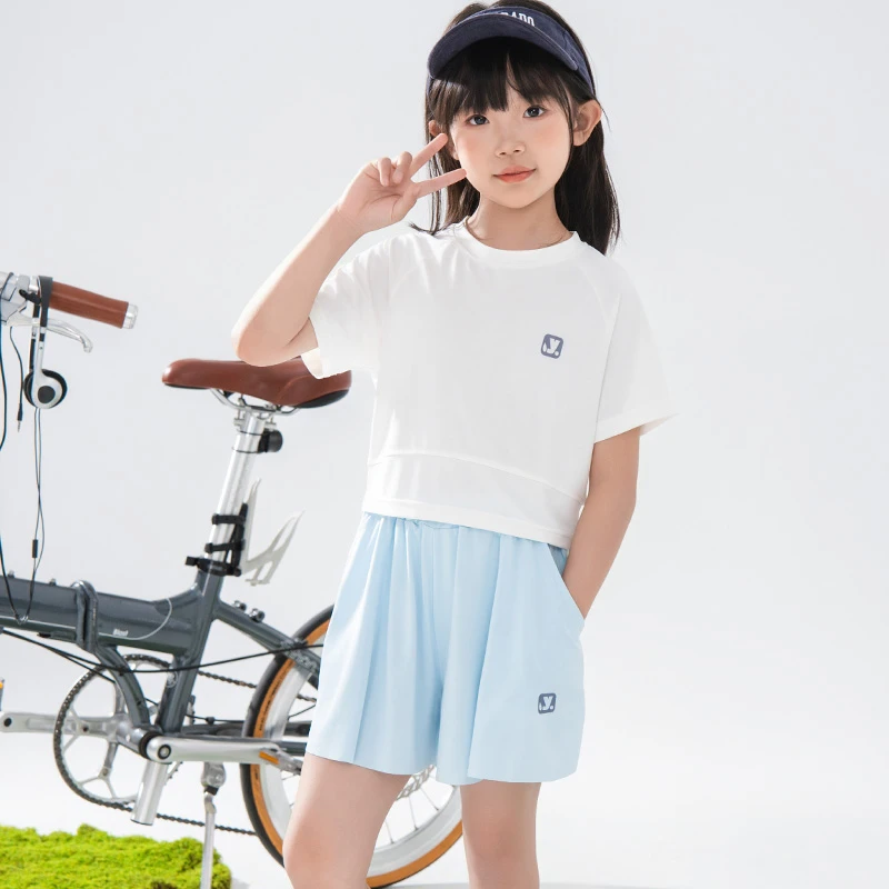 女童裤裙套装夏季薄款冰丝运动短袖短裤中大童女生休闲时尚学生装