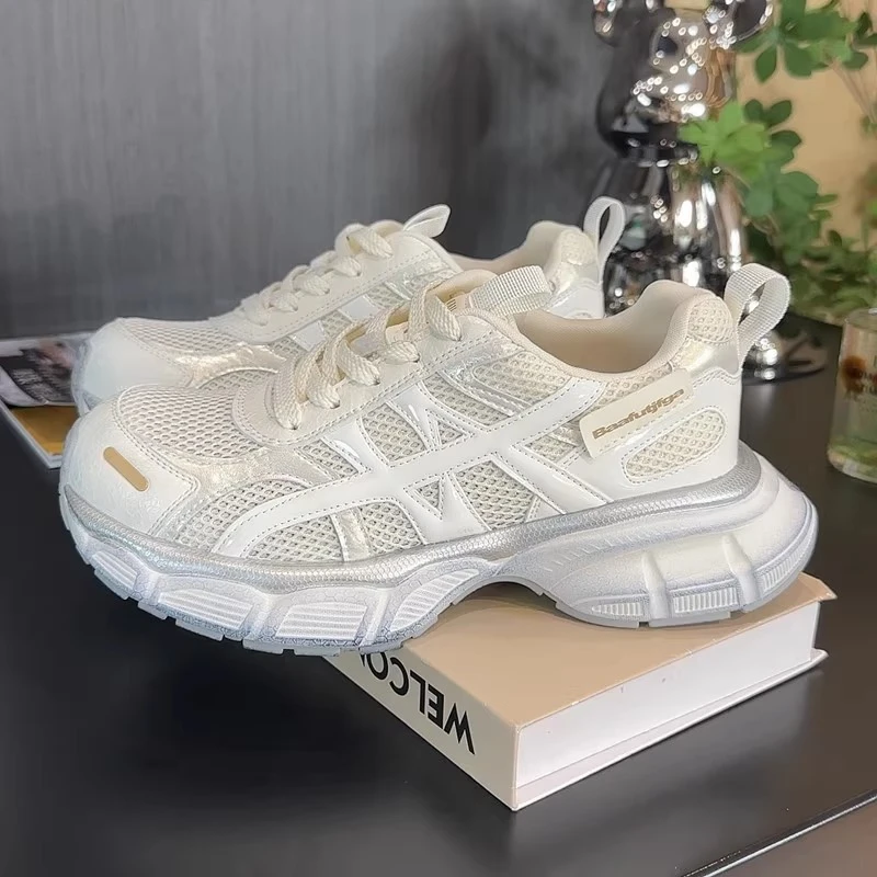 夏季老爹鞋女网面2025新款透气百搭轻便舒适防滑运动休闲鞋慢跑鞋