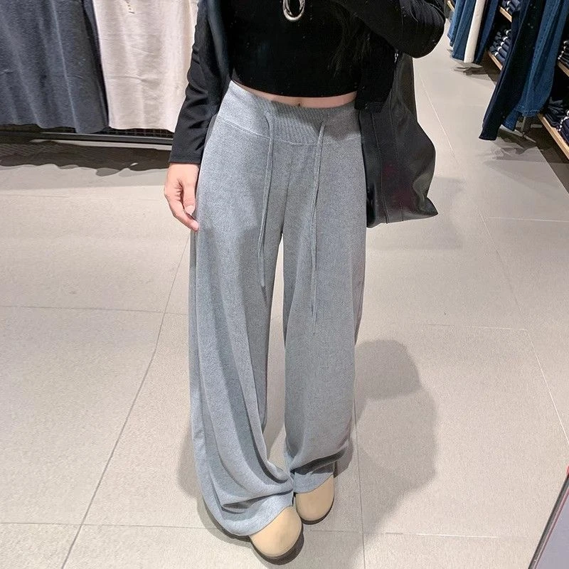 灰色阔腿裤女秋季2025新款高腰显瘦休闲裤小个子慵懒风垂感糯米裤