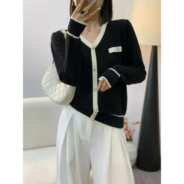 135【黑 V领假开衫   长袖】高级气质针织女衫