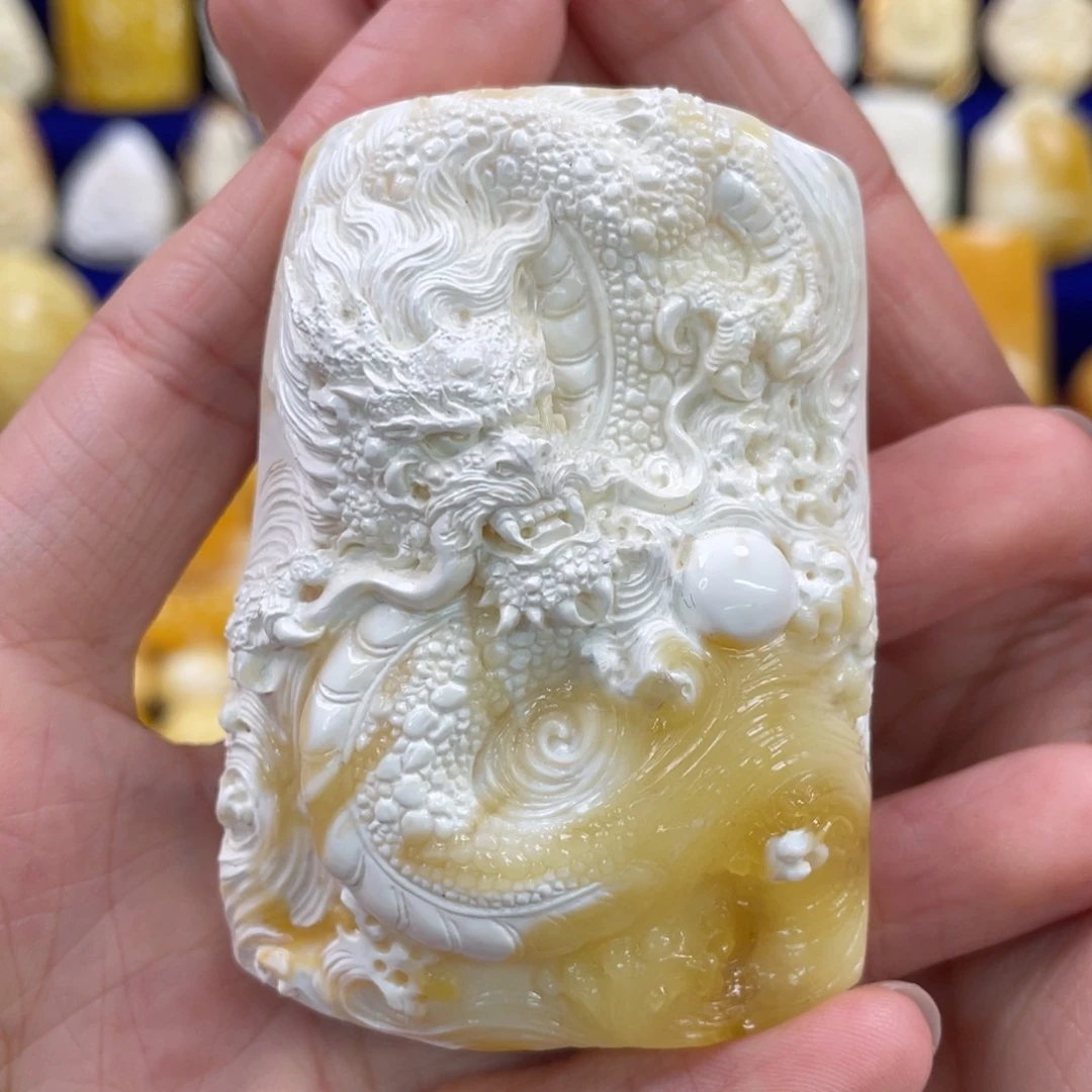 蜜蜡裸石未镶嵌琥珀蜜蜡雕刻龙牌