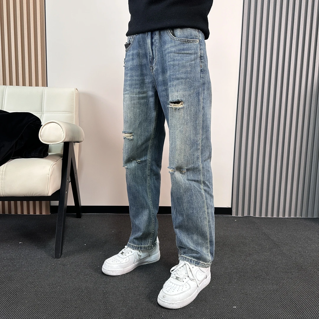 DZ3002春夏季新款破洞牛仔裤男潮流个性宽松小直筒牛仔裤