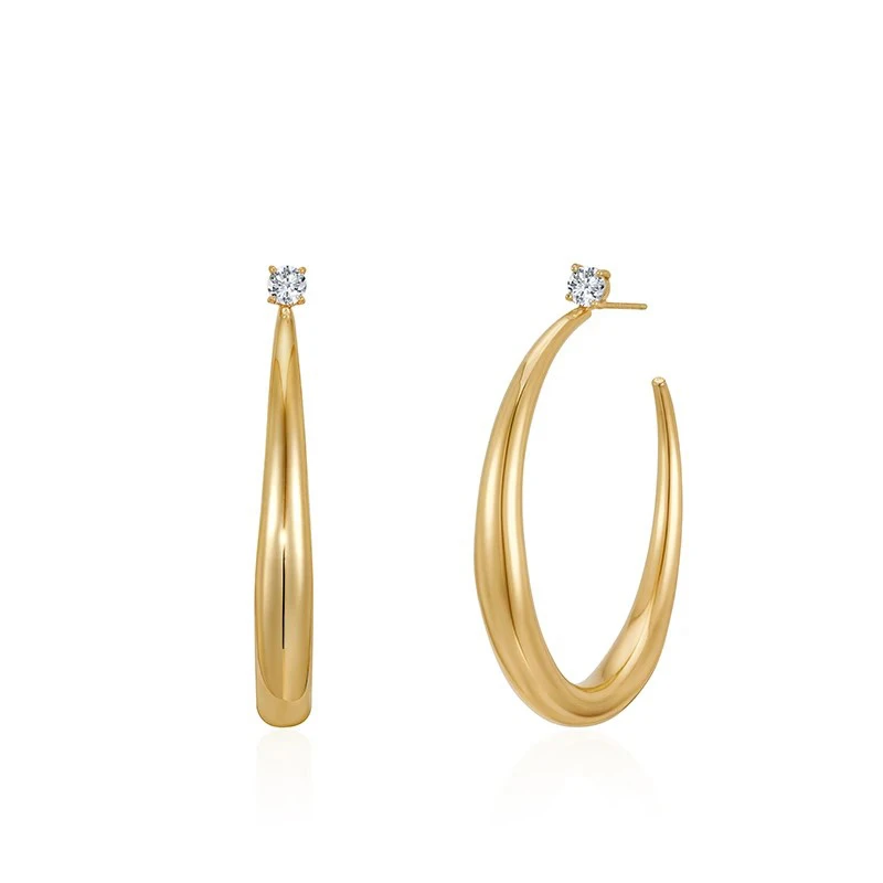 钛钢耳饰 金色银色锆石素圈百搭高级感精致素圈女简单耳圈耳饰