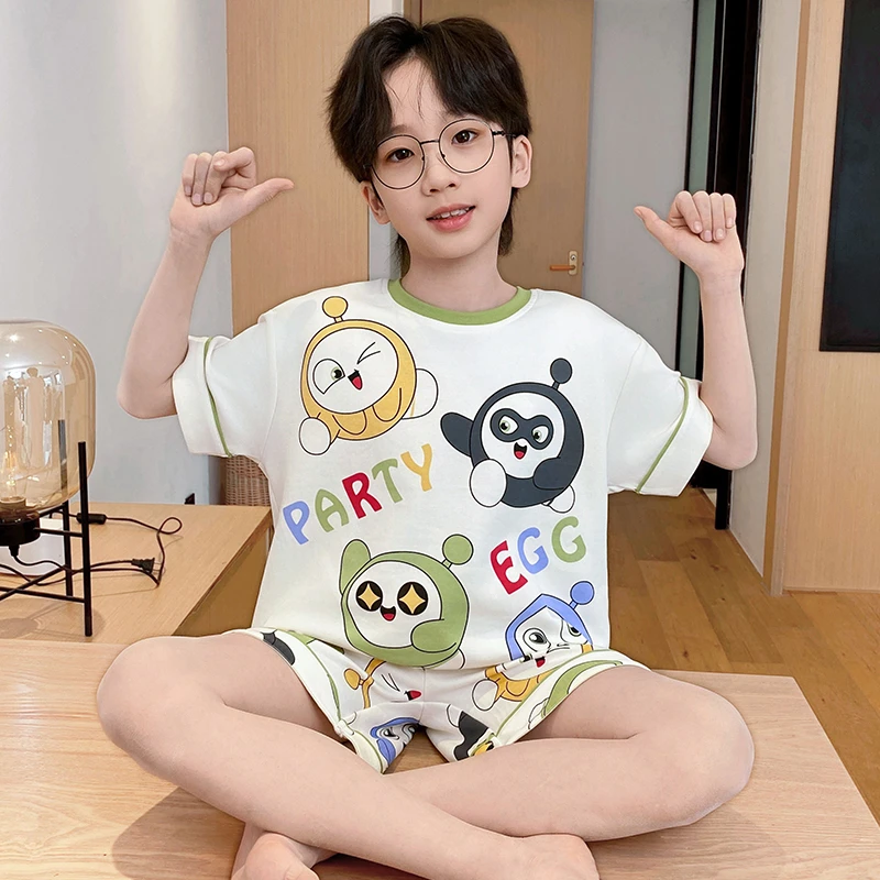 YUZHAOLIN/俞兆林青少年夏季薄款短袖纯棉家居服男童休闲卡通睡衣