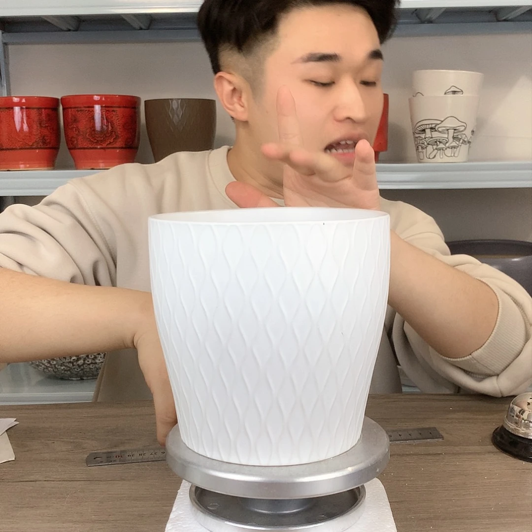 红陶纯白条纹花盆16x15一个花盆