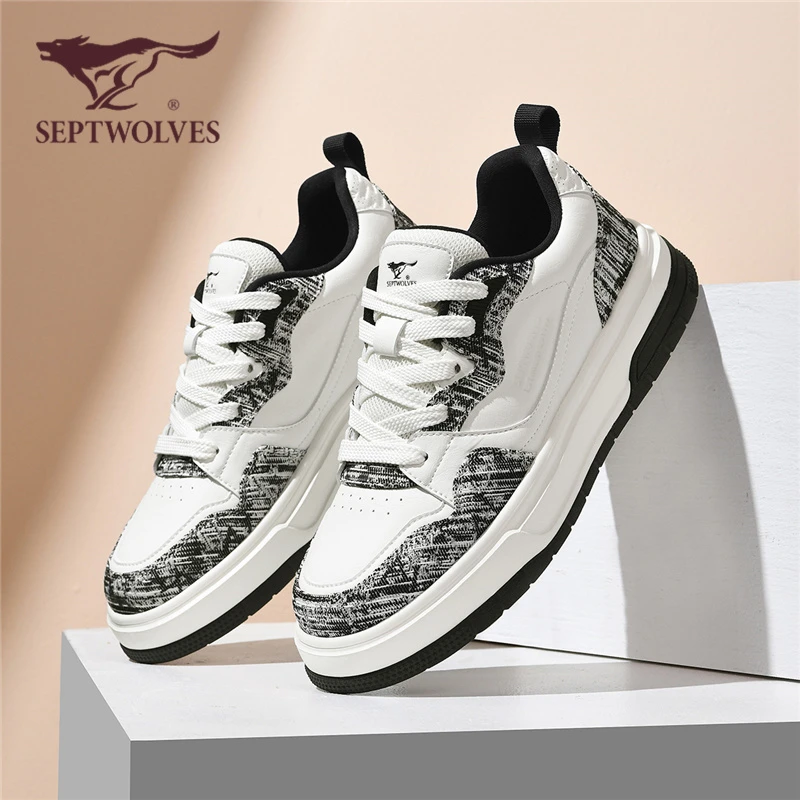 七匹狼男鞋秋季新款潮流百搭运动板鞋男青少年休闲增高厚底小白鞋