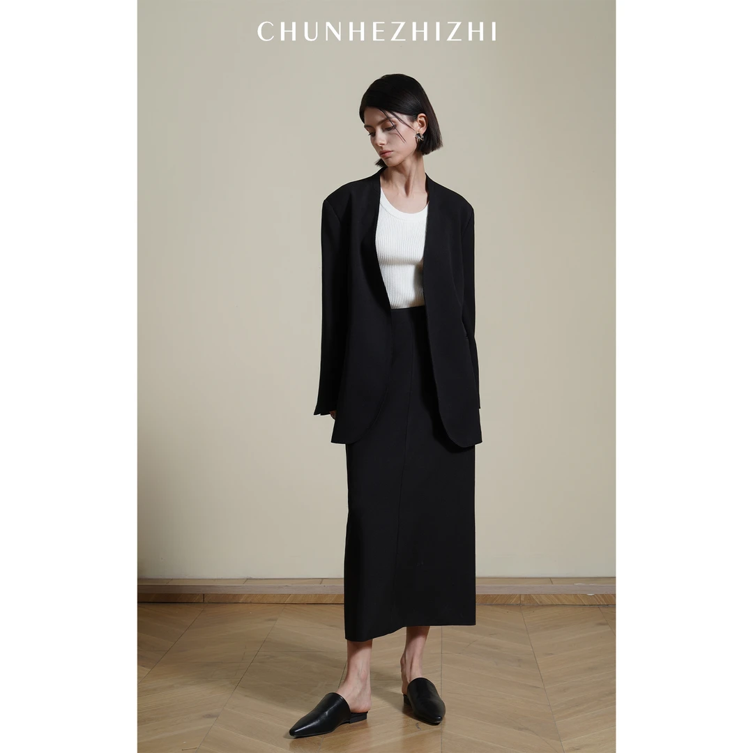 CHZZ 春秋精纺百搭静奢经典气质高级感半身裙