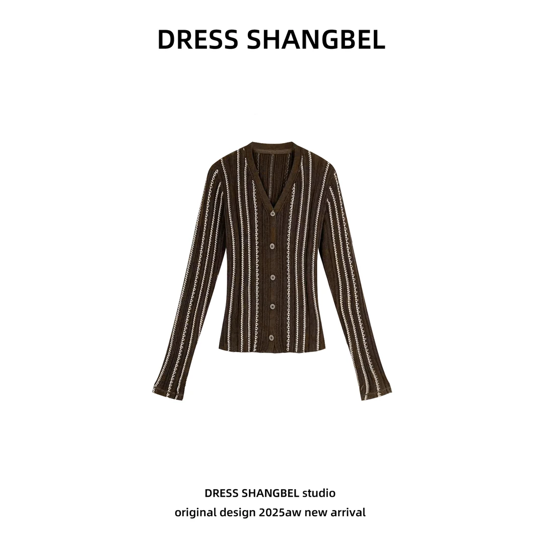 DRESS -新款C75设计师高级感波浪竖条纹显瘦长袖针织衫5945H