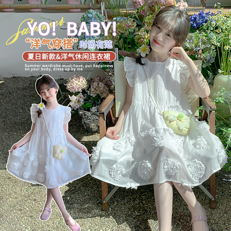 女童连衣裙2025夏季新款儿童立体花小飞袖度假风连衣裙5279701450