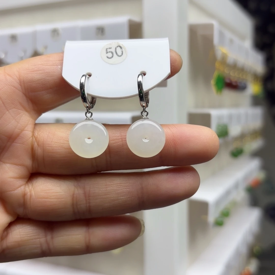 和田玉银S925镶嵌耳饰