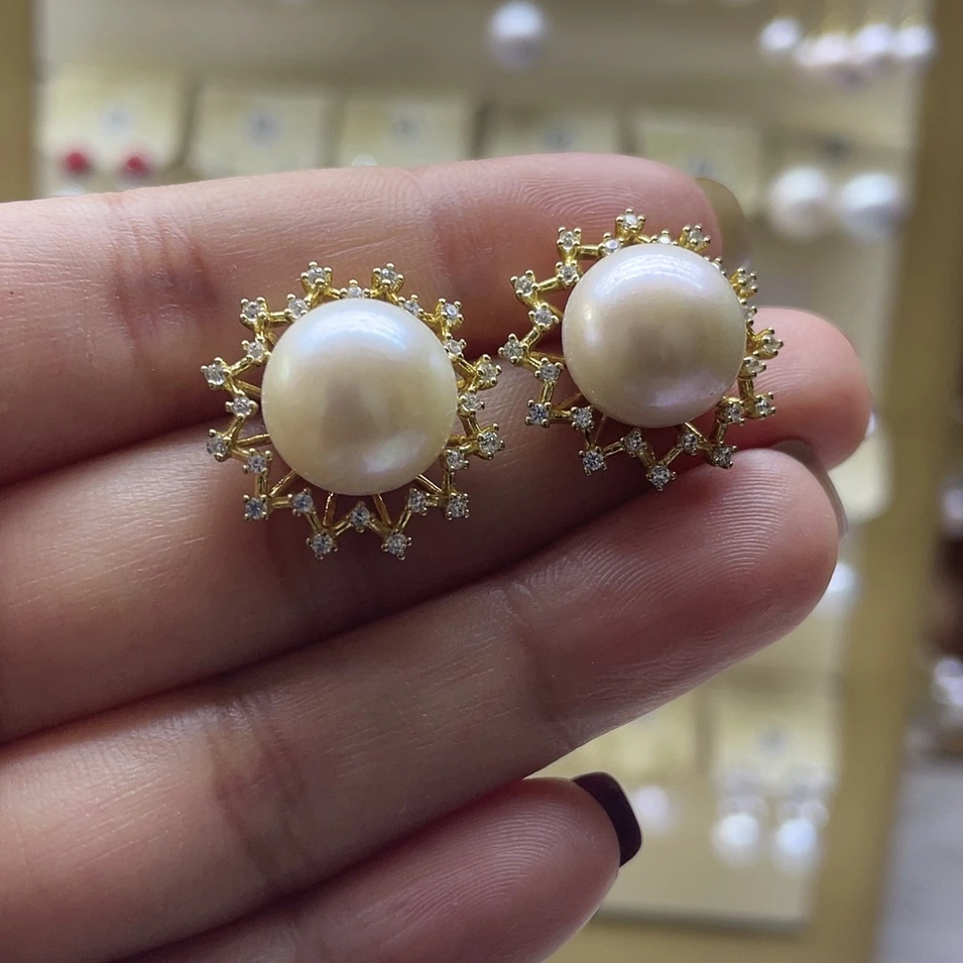 耳饰银S925镶嵌淡水珍珠