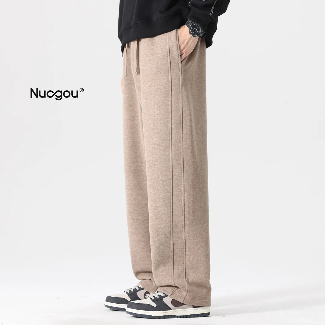 加绒裤子男款冬季宽松重磅加厚休闲长裤男士双面保暖直筒运动卫裤