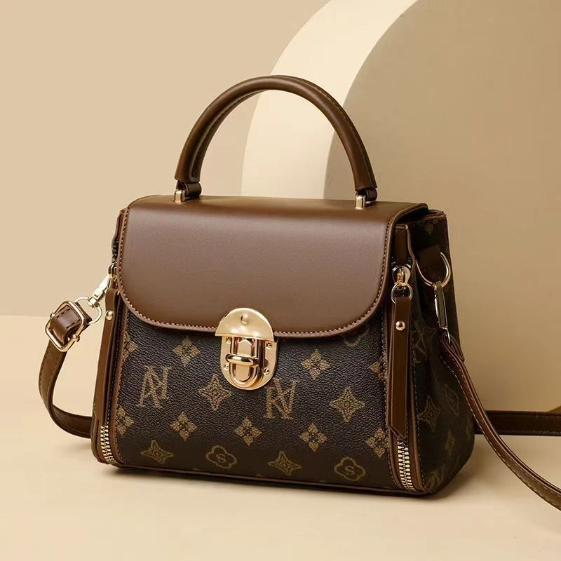 拉链简约斜挎包小方包印花包盖时尚ins锁扣洋气单肩